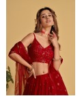 Red Georgette Thread Embroidered Wedding Lehenga Choli