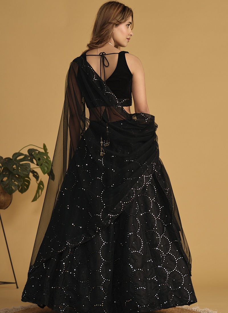 Black Organza Net Sequins Embroidered Wedding Lehenga Choli