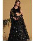 Black Organza Net Sequins Embroidered Wedding Lehenga Choli