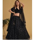 Black Organza Net Sequins Embroidered Wedding Lehenga Choli