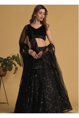 Black Organza Net Sequins Embroidered Wedding Lehenga Choli