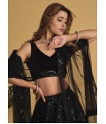 Black Organza Net Sequins Embroidered Wedding Lehenga Choli