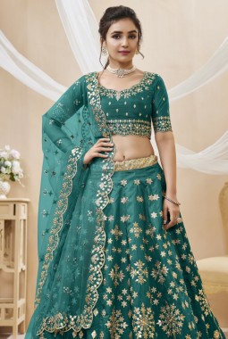 Green Art Silk Zari Embroidered Wedding Lehenga Choli