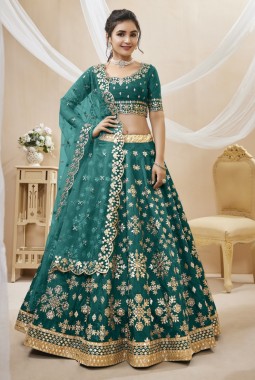 Green Art Silk Zari Embroidered Wedding Lehenga Choli