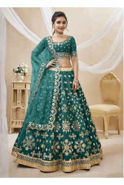 Green Art Silk Zari Embroidered Wedding Lehenga Choli
