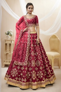 Red Art Silk Sequins Wedding Lehenga Choli
