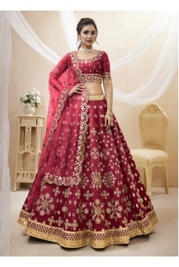 Red Art Silk Sequins Wedding Lehenga Choli