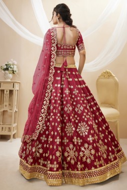 Red Art Silk Sequins Wedding Lehenga Choli