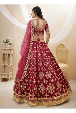 Red Art Silk Sequins Wedding Lehenga Choli