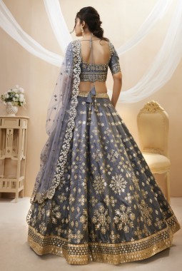 Grey Art Silk Embroidered Wedding Wear Lehenga Choli