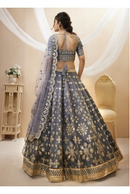 Grey Art Silk Embroidered Wedding Wear Lehenga Choli