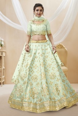 Pista Green Art Silk Foil Embroidered Wedding Lehenga Choli