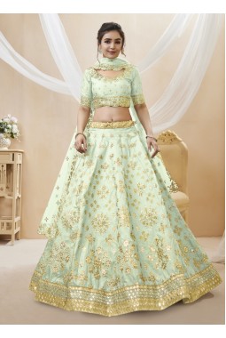 Pista Green Art Silk Foil Embroidered Wedding Lehenga Choli