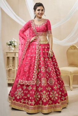 Pink Art Silk Sequins Wedding Lehenga Choli