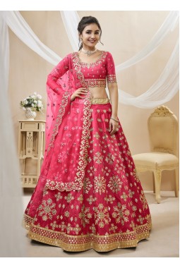 Pink Art Silk Sequins Wedding Lehenga Choli