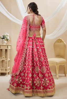 Pink Art Silk Sequins Wedding Lehenga Choli