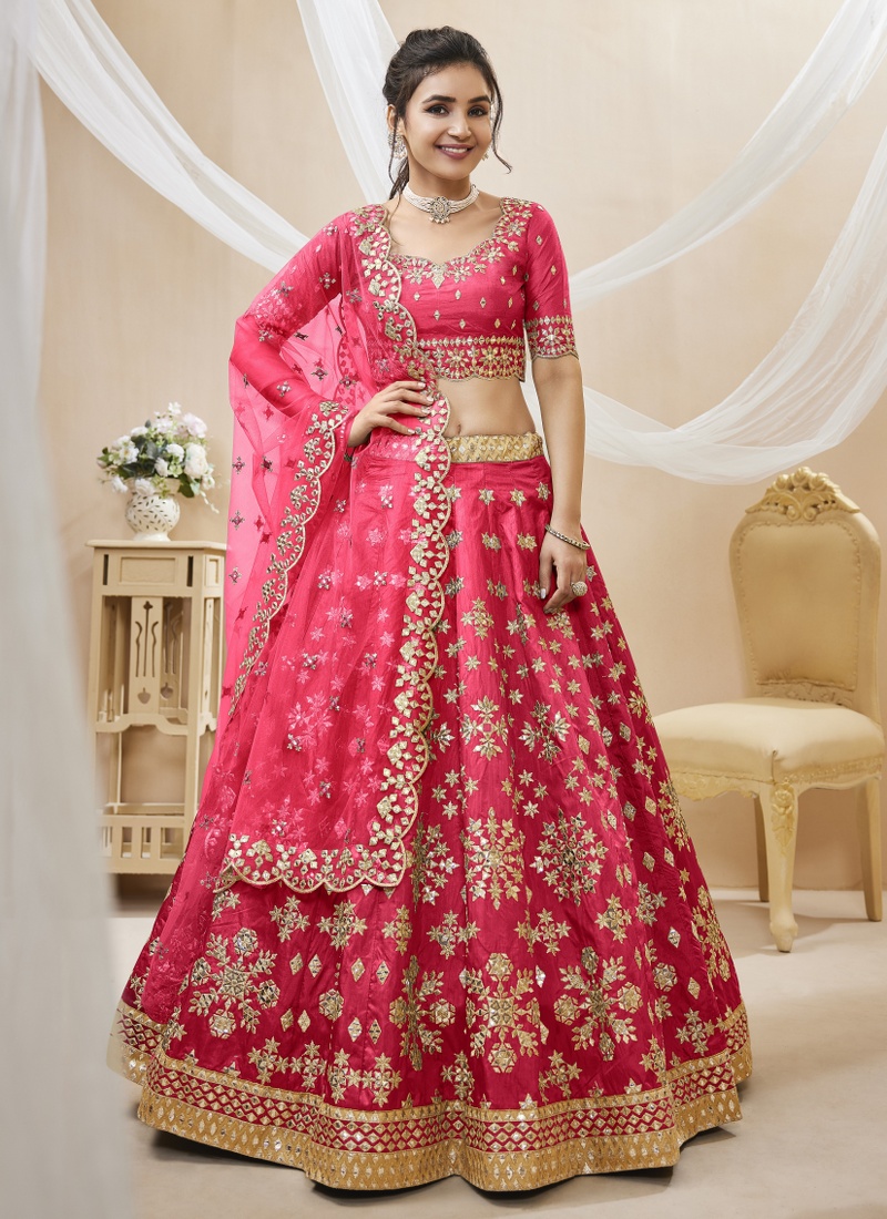 Pink Art Silk Sequins Wedding Lehenga Choli
