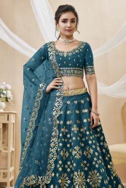 Blue Art Silk Embroidered Wedding Lehenga Choli
