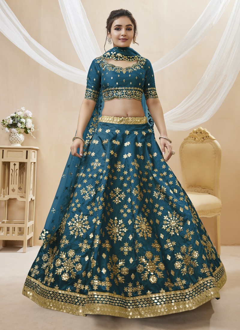 Blue Art Silk Embroidered Wedding Lehenga Choli