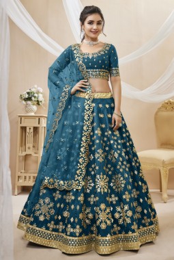 Blue Art Silk Embroidered Wedding Lehenga Choli