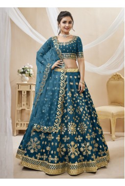 Blue Art Silk Embroidered Wedding Lehenga Choli