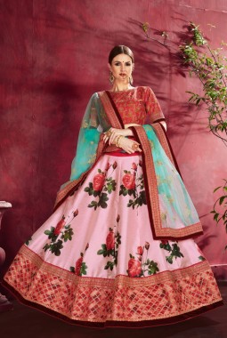 Rose Pink Banglori Silk Zari Embroidery Wedding Lehenga Choli
