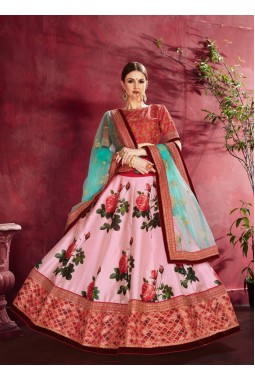 Rose Pink Banglori Silk Zari Embroidery Wedding Lehenga Choli