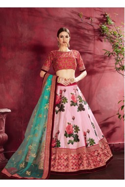 Rose Pink Banglori Silk Zari Embroidery Wedding Lehenga Choli
