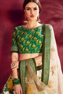 Cream Banglori Silk Sequins Wedding Lehenga Choli