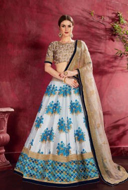 Cream Banglori Silk Dori Embroidery Wedding Lehenga Choli