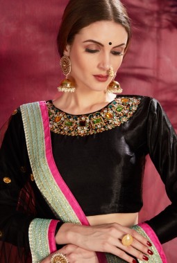 Black Banglori Silk Floral Print Wedding Lehenga Choli