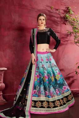 Black Banglori Silk Floral Print Wedding Lehenga Choli