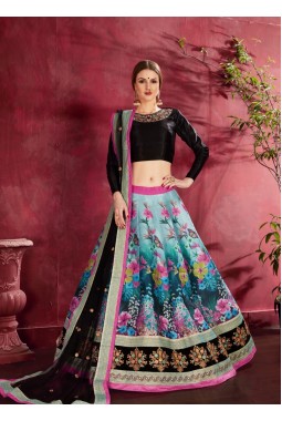 Black Banglori Silk Floral Print Wedding Lehenga Choli