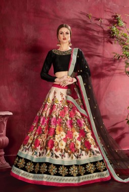 Multi Color Banglori Silk Embroidery Wedding Lehenga Choli