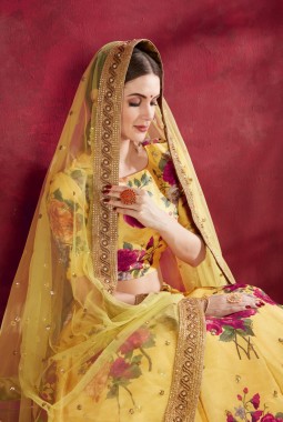 Yellow Banglori Silk Sequins Wedding lehenga Choli