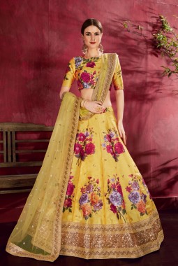 Yellow Banglori Silk Sequins Wedding lehenga Choli