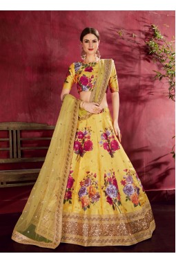 Yellow Banglori Silk Sequins Wedding lehenga Choli