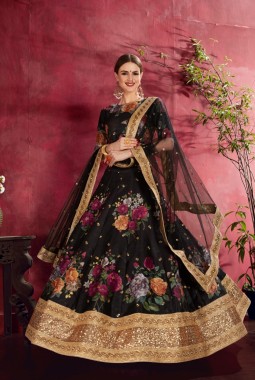 Black Banglori Silk Embroidery Wedding Lehenga Choli