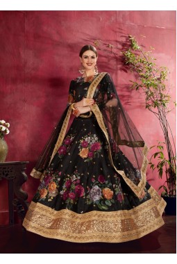 Black Banglori Silk Embroidery Wedding Lehenga Choli