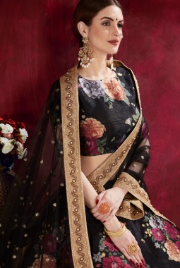 Black Banglori Silk Embroidery Wedding Lehenga Choli