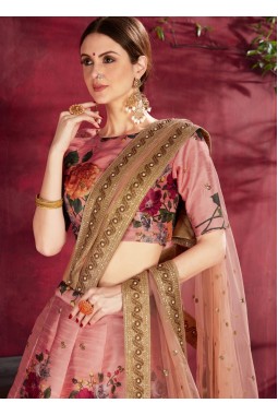Peach Banglori Silk Dori Embroidery Wedding Lehenga Choli