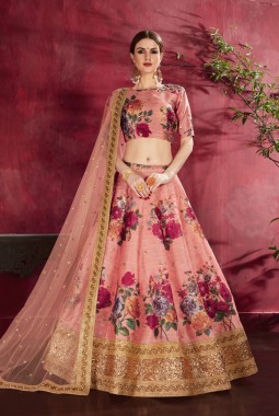 Peach Banglori Silk Dori Embroidery Wedding Lehenga Choli