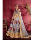 Grey Banglori Silk Floral Print Wedding Lehenga Choli