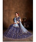 Navy Blue Silk Embroidered Wedding Lehenga Choli