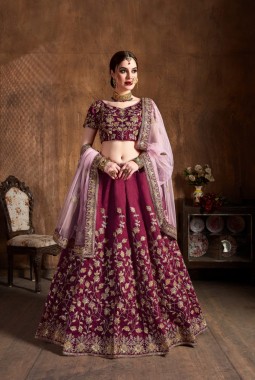 Maroon Raw Silk Dori Embroidery Wedding Lehenga Choli