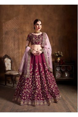 Maroon Raw Silk Dori Embroidery Wedding Lehenga Choli