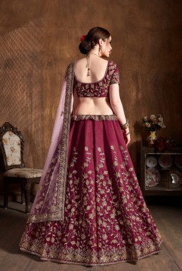 Maroon Raw Silk Dori Embroidery Wedding Lehenga Choli