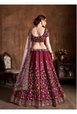Maroon Raw Silk Dori Embroidery Wedding Lehenga Choli