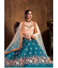 Teal Blue Raw Silk Resham Thread Wedding Lehenga Choli