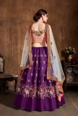 Purple Raw Silk Sequins Embroidery Wedding Lehenga Choli
